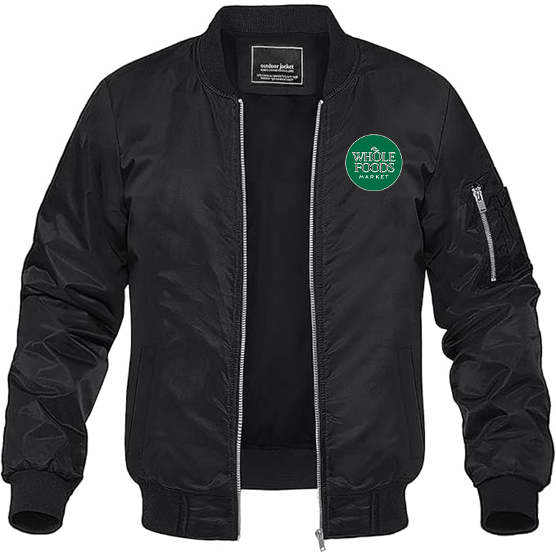 Men's Whole Foods Market Lightweight Bomber Jacket Windbreaker Softshell Varsity Jacket Coat